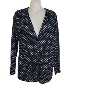 Hawthorne Womens Sweater Cardigan Medium Blue Snaps Polka Dots Lightweight Knit